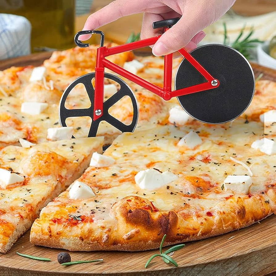 CORTADOR DE PIZZA DE ACERO INOXIDABLE EN FORMA DE BICICLETA
