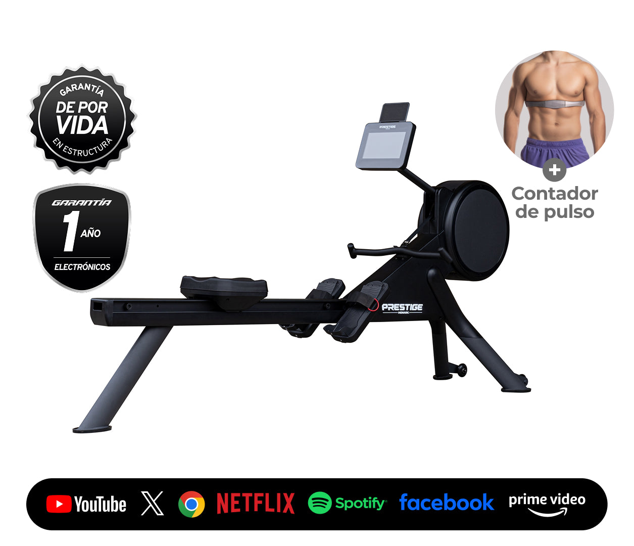 MAQUINA DE REMO PRESTIGE R1000 PLUS NEGRO/GRIS | MONARK - CINCO AM