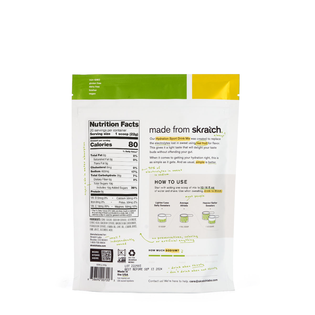 SKRATCH HYDRATION DRINK MIX 440 GR | LEMON LIME - CINCO AM