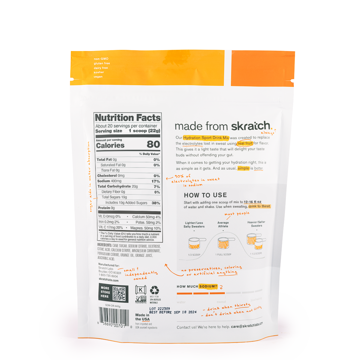 SKRATCH HYDRATION DRINK MIX 440GR | ORANGE - CINCO AM