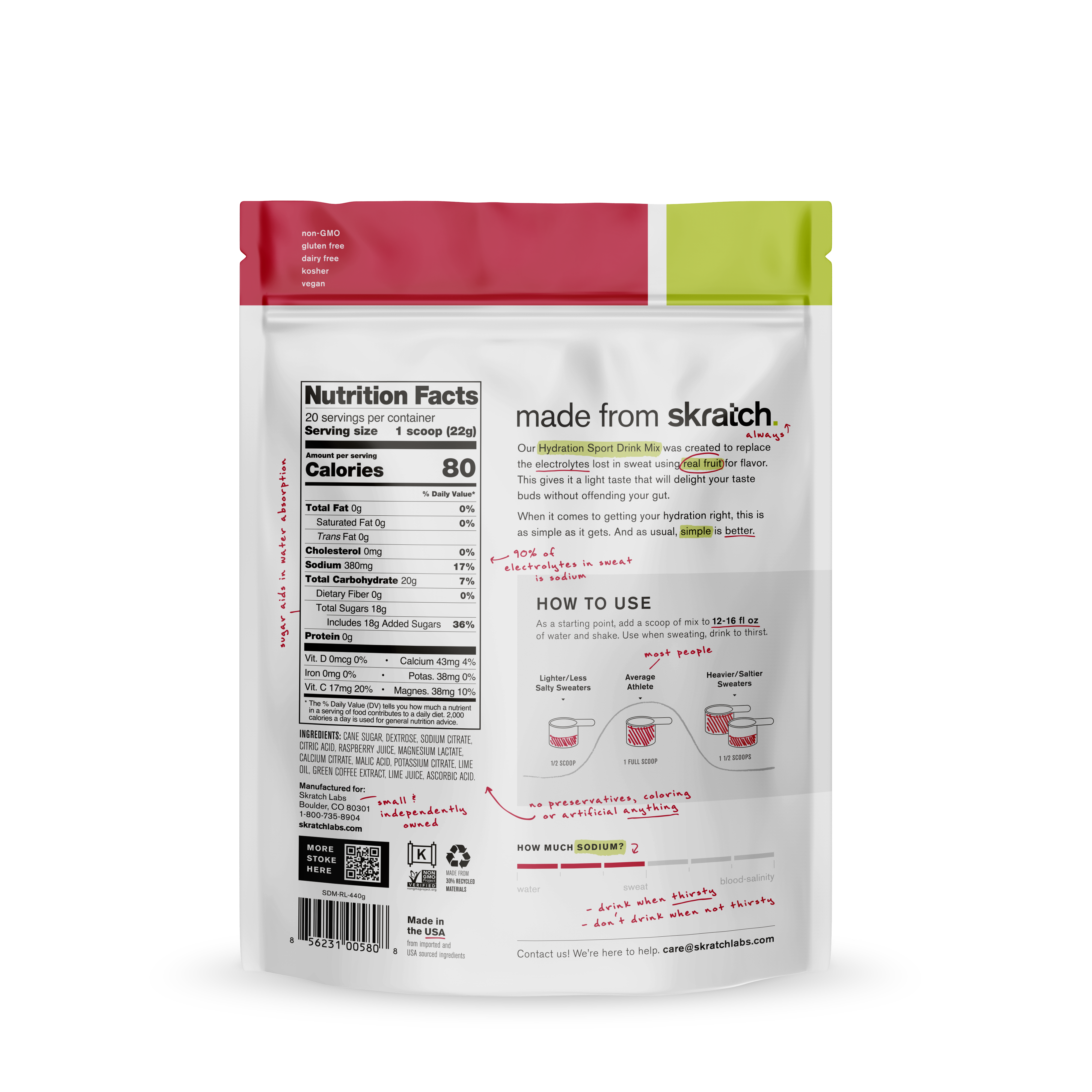 SKRATCH HYDRATION DRINK MIX 440GR  | RASPBERRY LEMONADE