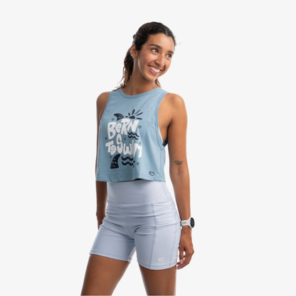 Tank mujer de algodón color celeste o azul grisáceo, fit relajado ideal para uso diario