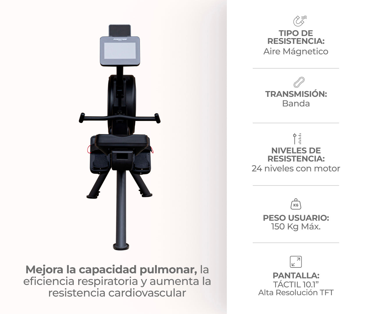 MAQUINA DE REMO PRESTIGE R1000 PLUS NEGRO/GRIS | MONARK